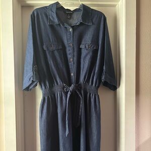 Chic Long 3/4 Sleeve Navy Denim Dress
